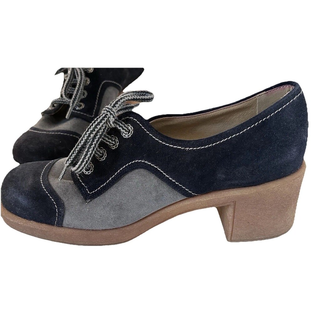 Ricosta Blue Gray Two-Tone Disco Platform Chunky Heel Retro Party Shoes 8.5